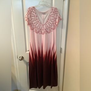 Casual color block T-shirt material V-neckline A-line dress, Lg. Burgundy & pink